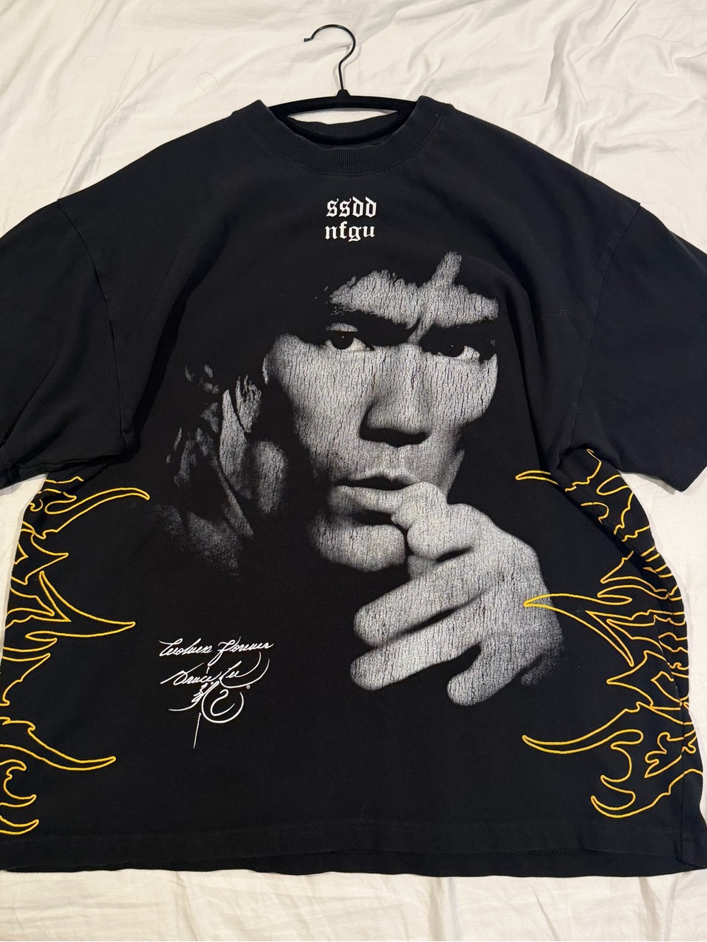 Darc Sport Black Bruce Lee Graphic Short-Sleeve Tee with Yellow Flame Accents